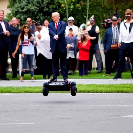 Image similar to trump riding a hoverboard