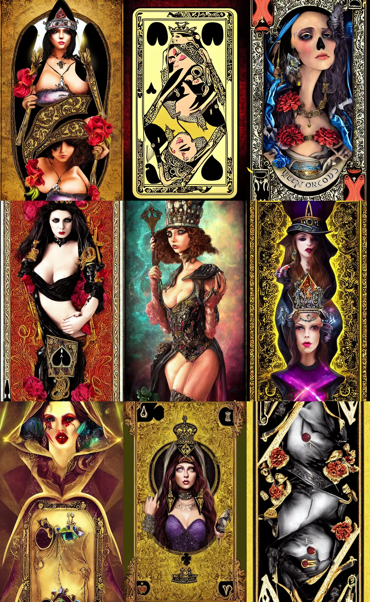 Prompt: queen of spades suggestive full color digital fantasy art wallpaper model