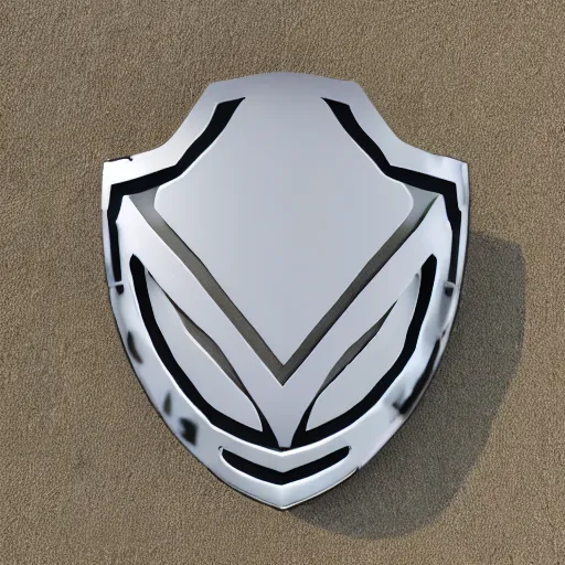 Image similar to simple hyperrealistic metal shield