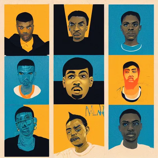 Prompt: Painting of Vince Staples by Sachin Teng :4 Blue, asymmetrical, Matte Painting , geometric shapes, hard edges, energetic, graffiti, street art:2 Masterpiece, high detail, by Sachin Teng:4