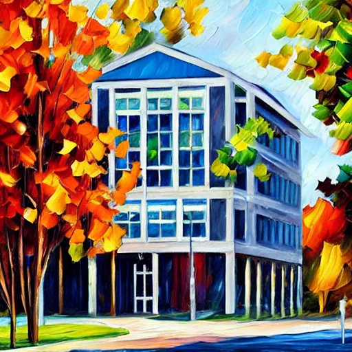 Prompt: young building, camosun college, painted by leonid afremov