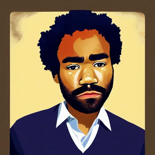 Image similar to “Donald Glover portrait, color vintage magazine illustration 1950”