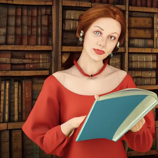 Image similar to 2 1 st century woman!!!! with a medieval book in her hand, 4 k, 8 k, photorealistic imagery