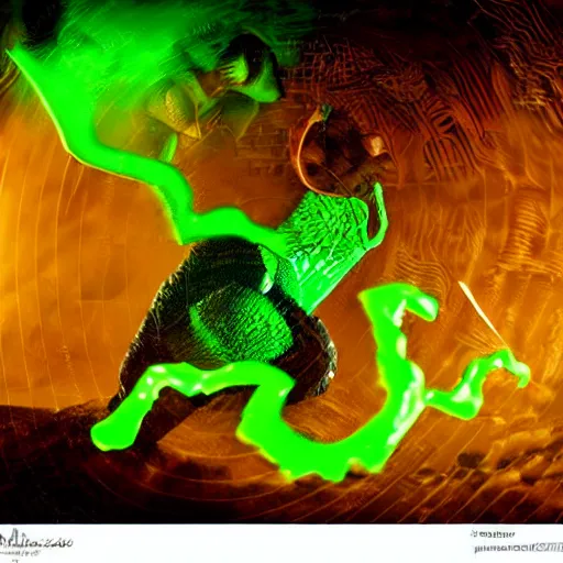 Image similar to teenage mutant ninja turtle, epic action movie still, hyper realistic award winning creature photography, epic volumetric lighting, border of glowing green radioactive ooze dripping, detailed face, golden ratio