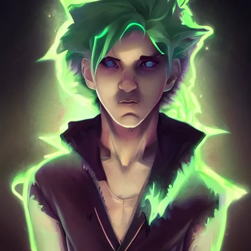 Prompt: Young Danny phantom, ghostly, with glowing green eyes and sharp teeth fangs alt art fashion punk, art by WLOP and Charlie Bowater and WLOP and Mark Arian and Ross Tran + neon colors, symmetry,A digital matte intricate illustration concept art , intricate complexity, epic composition, magical atmosphere, highly detailed, cinematic lighting + masterpiece, trending on artstation + 8k