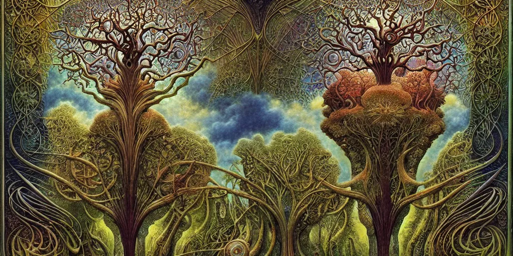 Image similar to tree of life by roger dean and andrew ferez, art forms of nature by ernst haeckel, divine chaos engine, symbolist, visionary, art nouveau, botanical fractal structures, organic, detailed, realistic, surreality