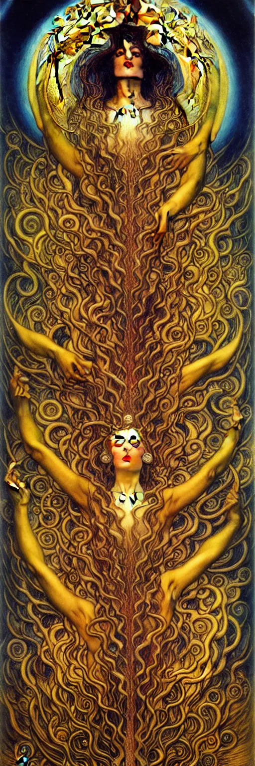 Prompt: Eternal Divine God of Chaos Love by Karol Bak, Jean Delville, William Blake, Gustav Klimt, and Vincent Van Gogh, symbolist, visionary