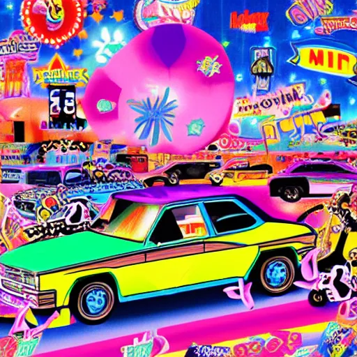 Prompt: demolition derby by lisa frank