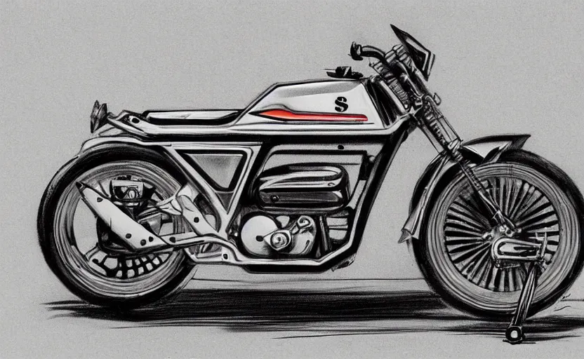 Prompt: 1 9 7 0 s suzuki sports motorcycle concept, sketch, art,