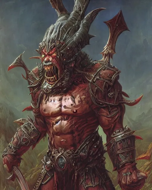 Prompt: orc warrior by thomas cole and wayne barlowe and brom