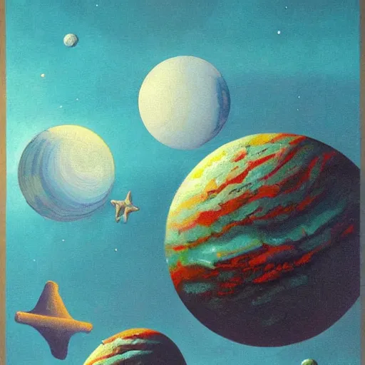 Image similar to vintage poster of a savage wild alien planet, sea, highly detailed, oil painting, - h 7 6 8