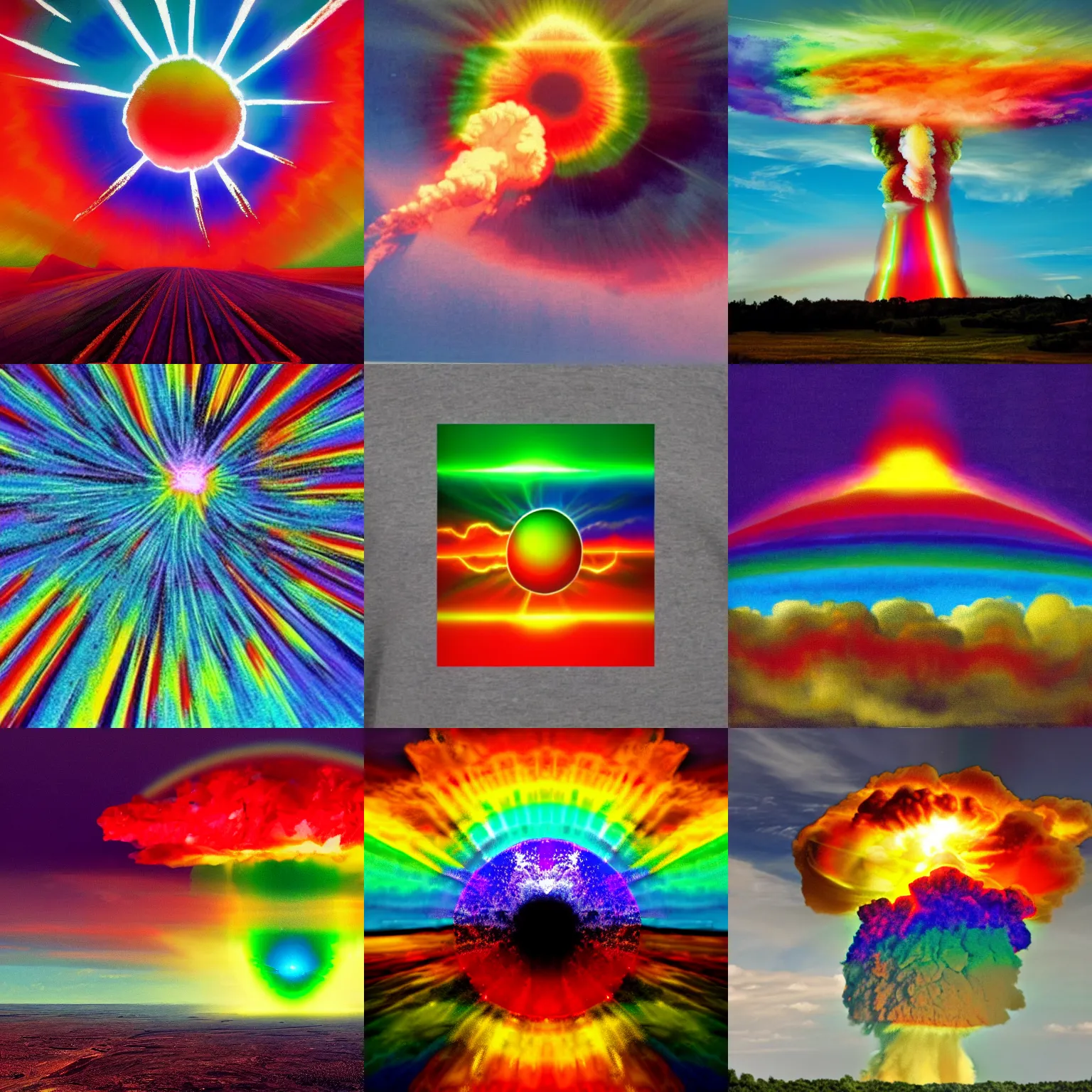 Prompt: rainbow colored nuclear explosion