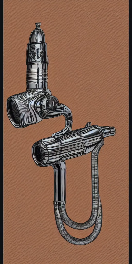 Prompt: insanely detailed product rendering of a vintage Kirby vacuum 508, corrugated hose, chrome body, in the colors of Audrey kawasaki and style of jeff koons, unreal engine 5, nanite, quixel mixer, trending on behance, corporate 3d