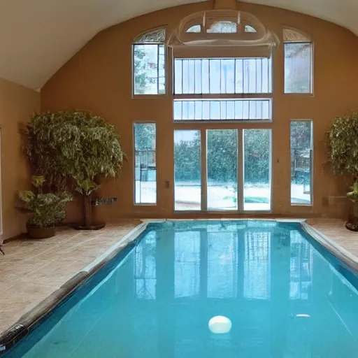 Prompt: an indoor pool, empty, craigslist photo