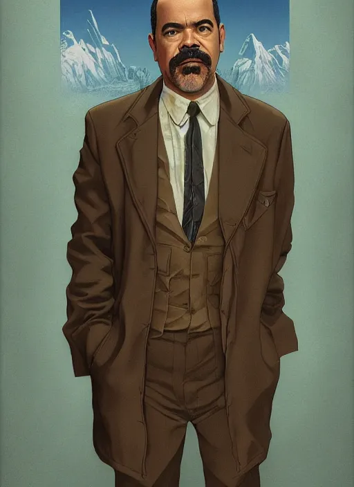 Prompt: Twin Peaks poster artwork by Michael Whelan and Tomer Hanuka, Rendering of portrait of Jeffrey Wright, full of details, by Makoto Shinkai and thomas kinkade, Matte painting, trending on artstation and unreal engine