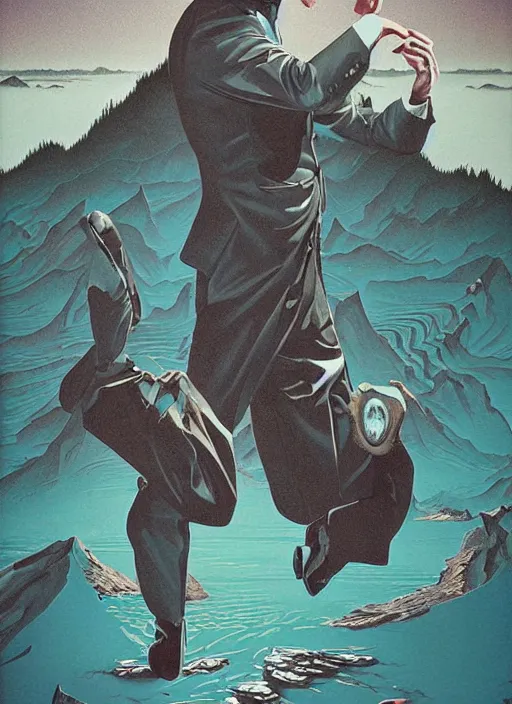 Image similar to dale cooper, kyle mclaughlin, looks into the the lake of souls, aerial top view, twin peaks poster art, from scene from twin peaks, by michael whelan, artgerm, retro, nostalgic, old fashioned, 1 9 8 0 s teen horror novel cover, book