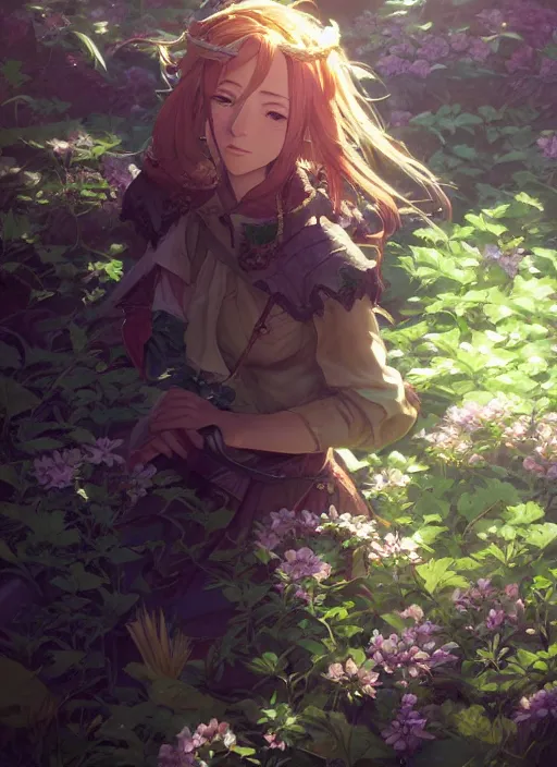 Image similar to a portrait of the emerald herald in the garden, shiny, intricate, tone mapped, ambient lighting, highly detailed, digital painting, concept art, sharp focus, by makoto shinkai and akihiko yoshida and hidari and wlop