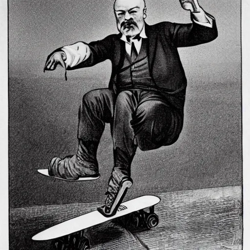 Image similar to lenin doing a kickflip with a skate