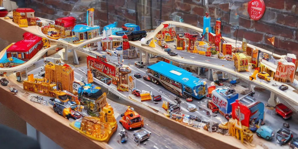 Image similar to a model of manhatten constructed out of fast food, diner food, pastries, miniature photography, diorama, wide - angle macro lens, art, award - winning, beautiful high resolution