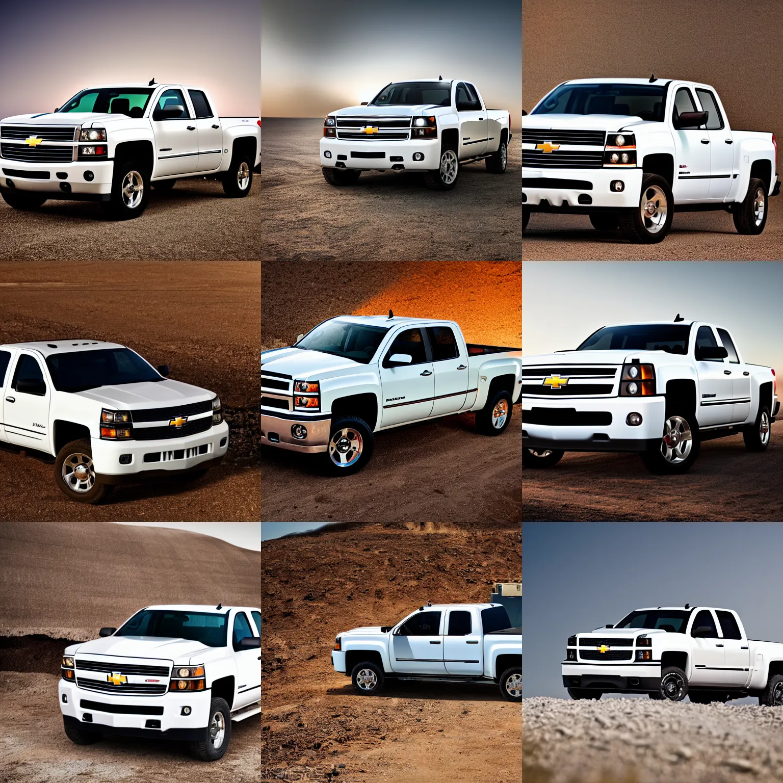 Prompt: a white 2006 chevy silverado, professional photoshoot shot in a landfill, dynamic lighting, 4k, 8k