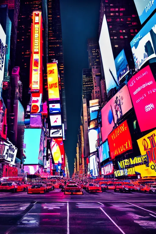 Image similar to neon streets of new york timesquare, 4 k, award winning photo