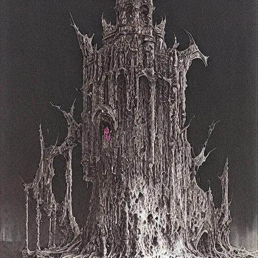 Prompt: castlevania stygian gothic demonic dracula's shoggoth tower, realistic, hyperdetailed, by beksinski, giger and wayne barlowe