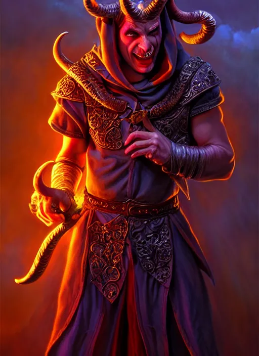 Image similar to tiefling bard, full body, hyper realistic, extremely detailed, dnd character art portrait, dark fantasy art, intricate fantasy painting, dramatic lighting, vivid colors, deviantart, artstation, by jeff easley.