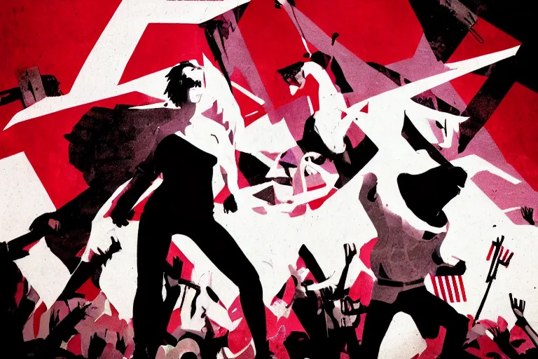 Image similar to revolution. action. atari teenage riot. imagined by pascal blanche.