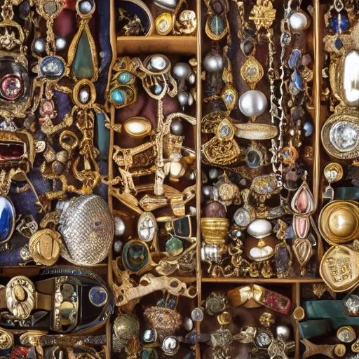 Image similar to An enormous treasure vault filled with artifacts, jewels and treasures lost to time, ultra-high definition, 4K, museum quality photo