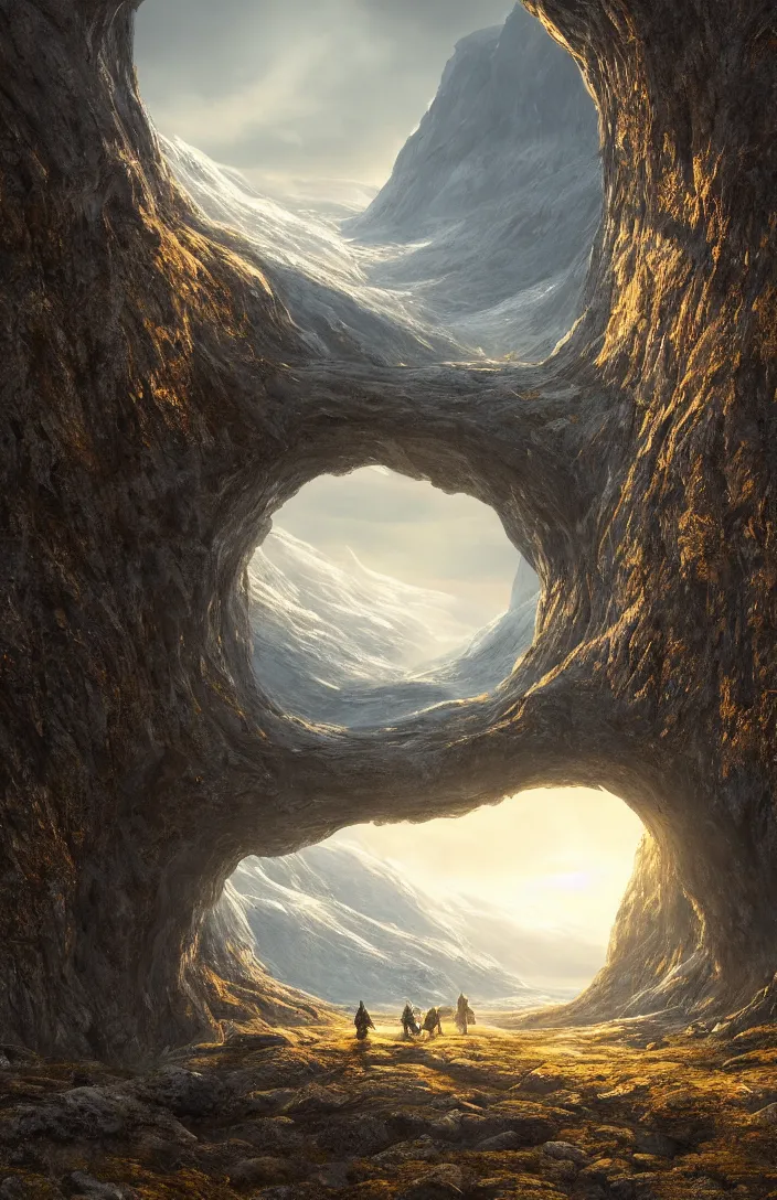 Image similar to a highly detailed glowing portal within an norway landscape, detailed, high mountains, hyperreal phantastic, uplight, intricate details in environment, luminance, golden ratio, high aestehtic, cinematic light dramatic light, godrays, distance, hyperreal, photobash, wideangle, terrence malick, hyperreal 4 k