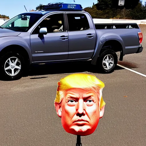 Prompt: a subaru truck with trump's face on it