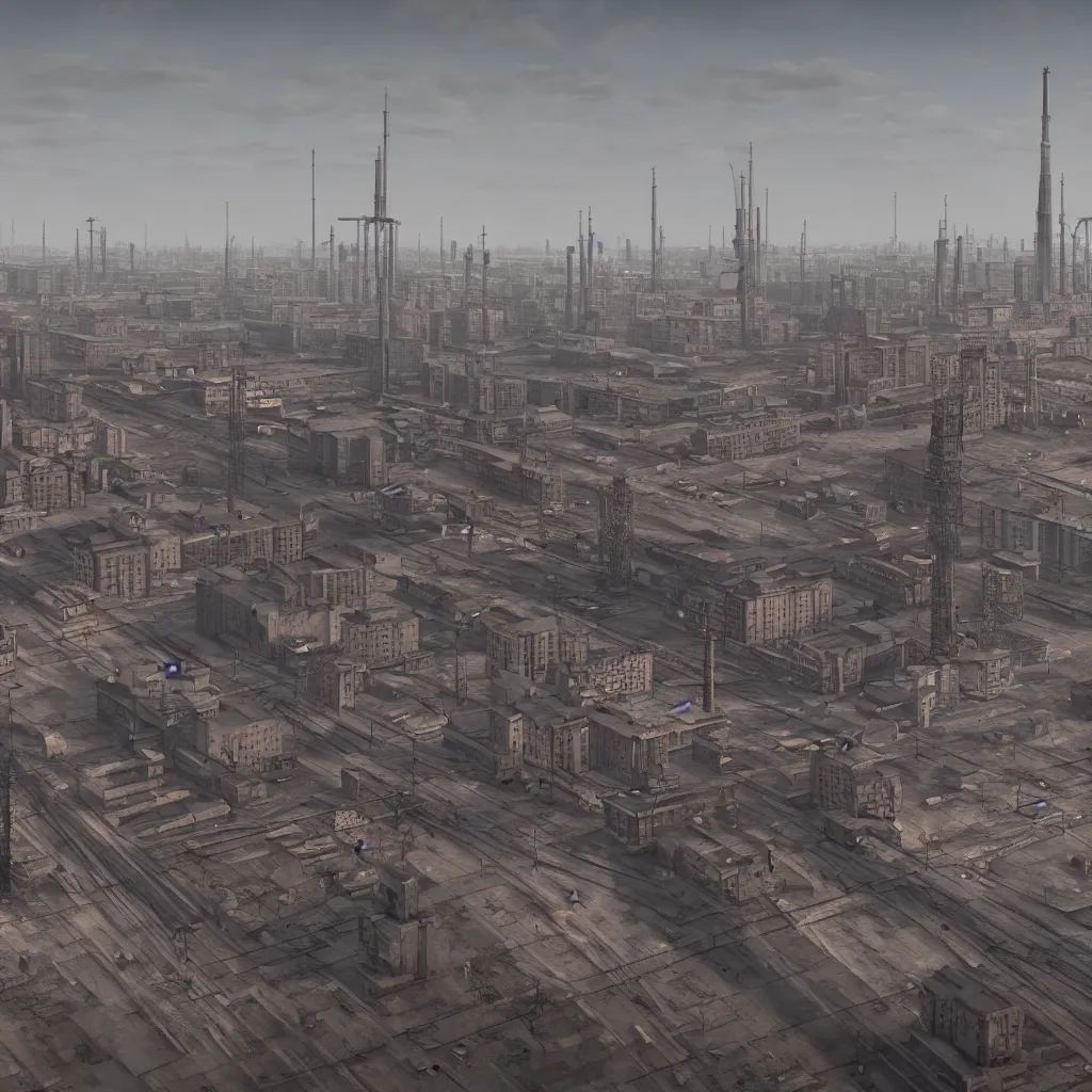 Image similar to average russian city, atmospheric, industrial, soviet architecture, very detailed, realistic brutalism, 4 k