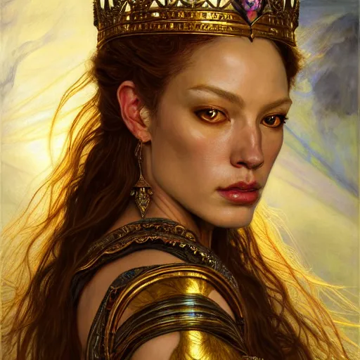 Prompt: highly detailed portrait of a majestic lioness queen in the form of a beautiful woman. d & d. art by donato giancola, eugene delacroix, ruan jia, ivan bilibin. trending on artstation, intricate details, energetic composition, golden ratio, concept art, illustration, elegant art, global illuminaition