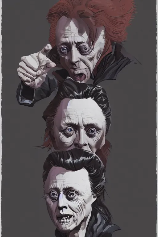 Prompt: christopher walken in sleepy hollow, full body, big two toned eyes, teeth gritted, horror, intricate details, cinematic, epic, realistic, anatomy, tomer hanuka, uplight, artstation, photorealistic, scary