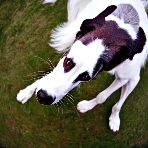 Image similar to fisheye lens photo of a borzoi