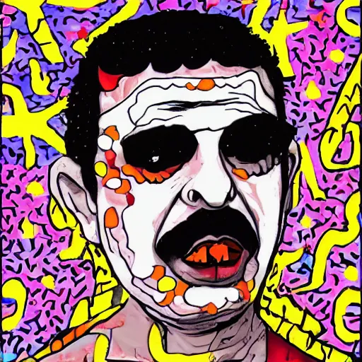 Image similar to omar souleyman (syrian) in the style of daniel johnston and outsider art, 4k, arabic text