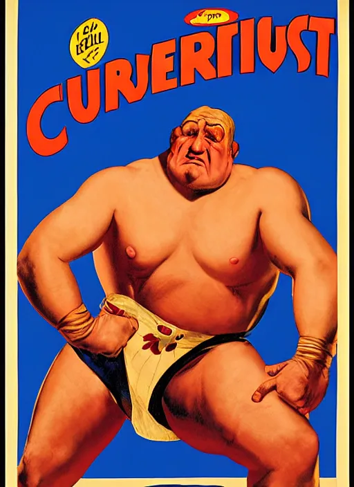 Image similar to poster for circus wrestler. portrait by clyde caldwell and jean giraud and anton otto fischer and john philip falter and will eisner and gil elvgren