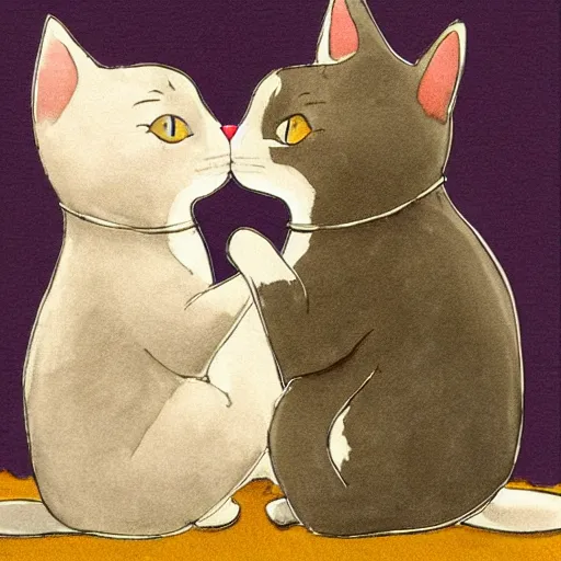 Prompt: two cats kissing, storybook