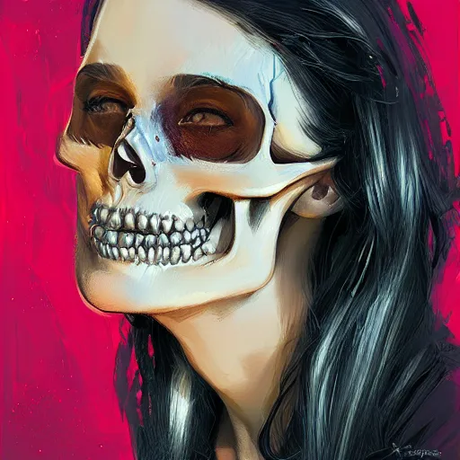 Image similar to portrait skull girl by petros afshar, hyper real, laurie greasley, jc leyendecker and singer sargent