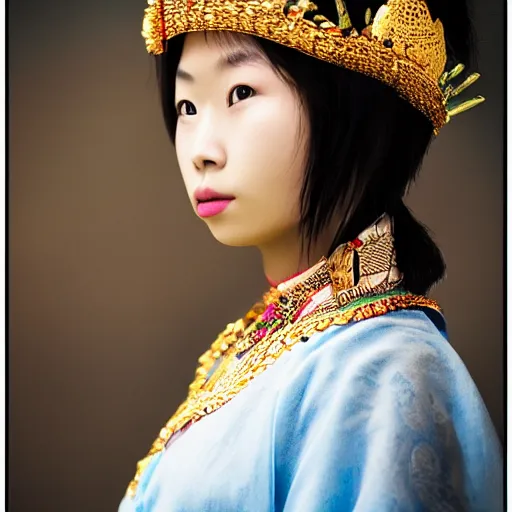 Prompt: A female maiden ancient asian tribal princess, (EOS 5DS R, ISO100, f/8, 1/125, 84mm, postprocessed, crisp face, facial features)