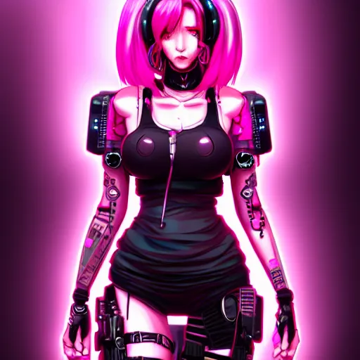 Image similar to female cyberpunk in pink and black, very detailed, realistic face, detailed face, matte, tonemapping, bbwchan, perfection, 4 k, cushart krenz