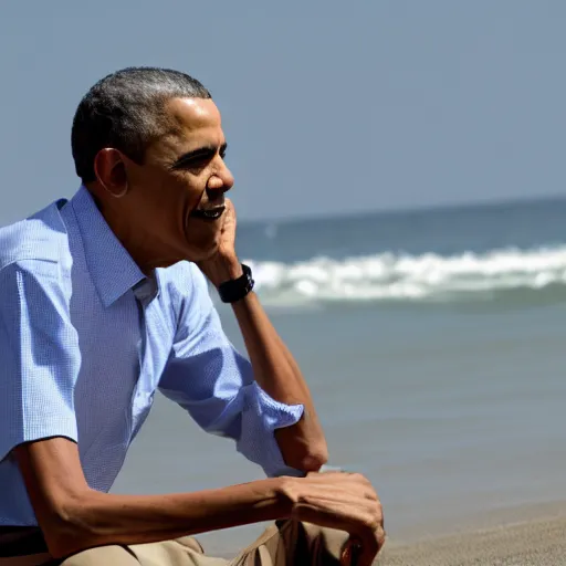 Prompt: obama wondering why there is more people like him in the beach, 8K