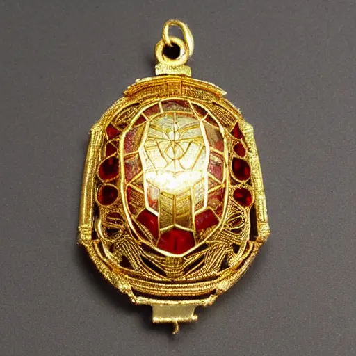 Image similar to a beautiful gold filigree and ruby scarab