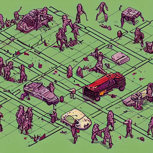 Prompt: zombie apocalypse by guillaume kurkdjian, isometric, detailed