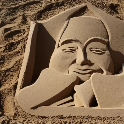 Prompt: a sand sculpture of someone building a sand sculpture