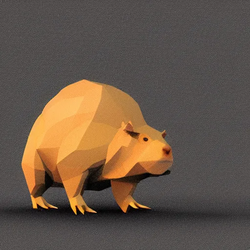 Prompt: low poly render of a capybara, volumetric lighting, cartoony