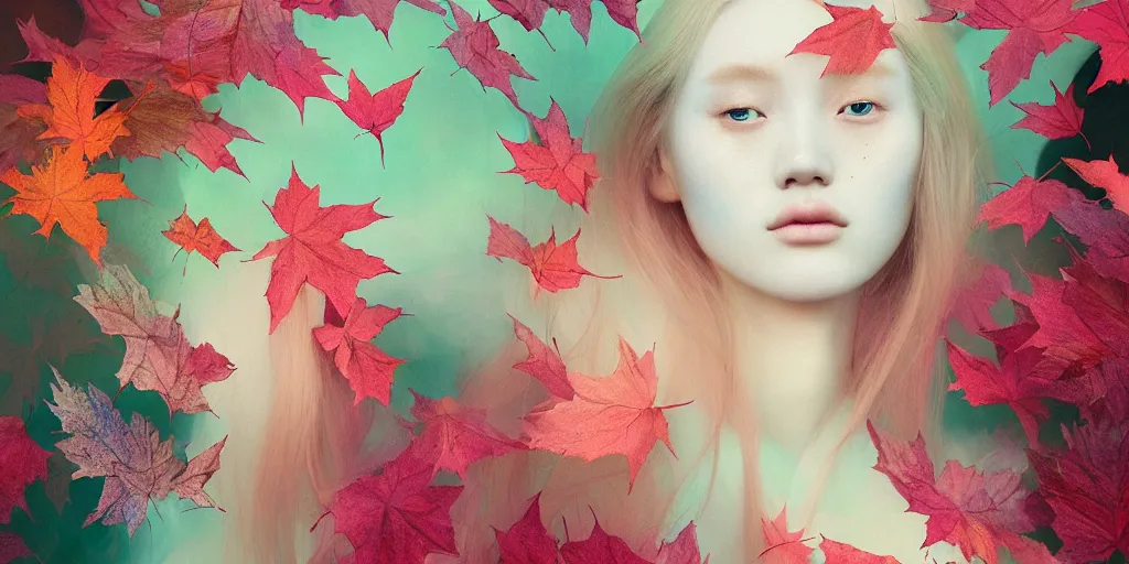 Image similar to breathtaking detailed pattern pastel colors of an ethereal ginger beauty morphing into autumn leaves, by hsiao - ron cheng, bizarre compositions, exquisite detail, 8 k