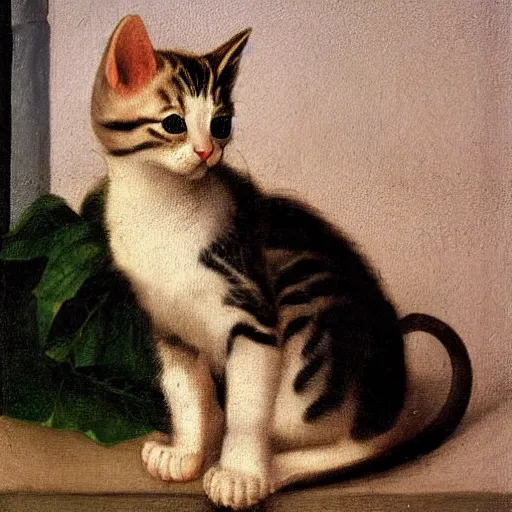 Image similar to original oil painting of a kitten by alessandro allori fra angelico