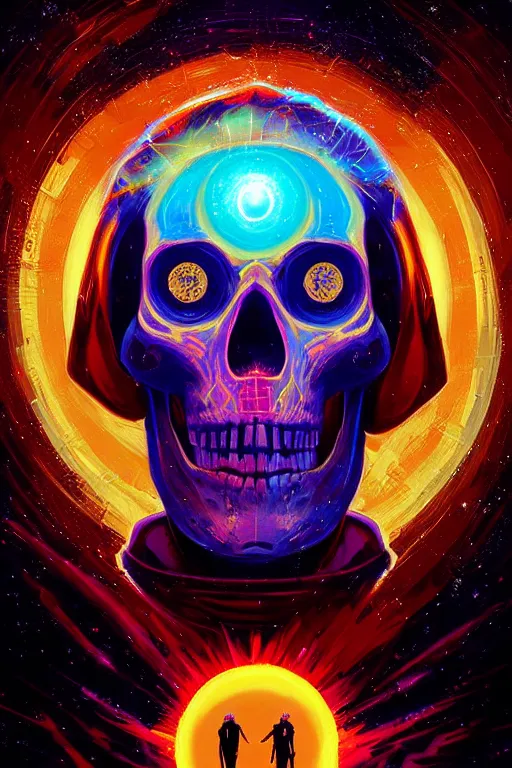 Prompt: portrait of the galactic arch skull bishop, the nova cross holds the power of the sun, by alena aenami, by ross tran, digital art painting