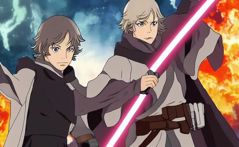 Image similar to luke skywalker in demon slayer anime style by ufotable, and koyoharu gotoge